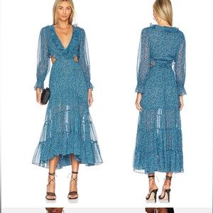 Misa small Amelia cerulean ruffle cutout maxi nwt